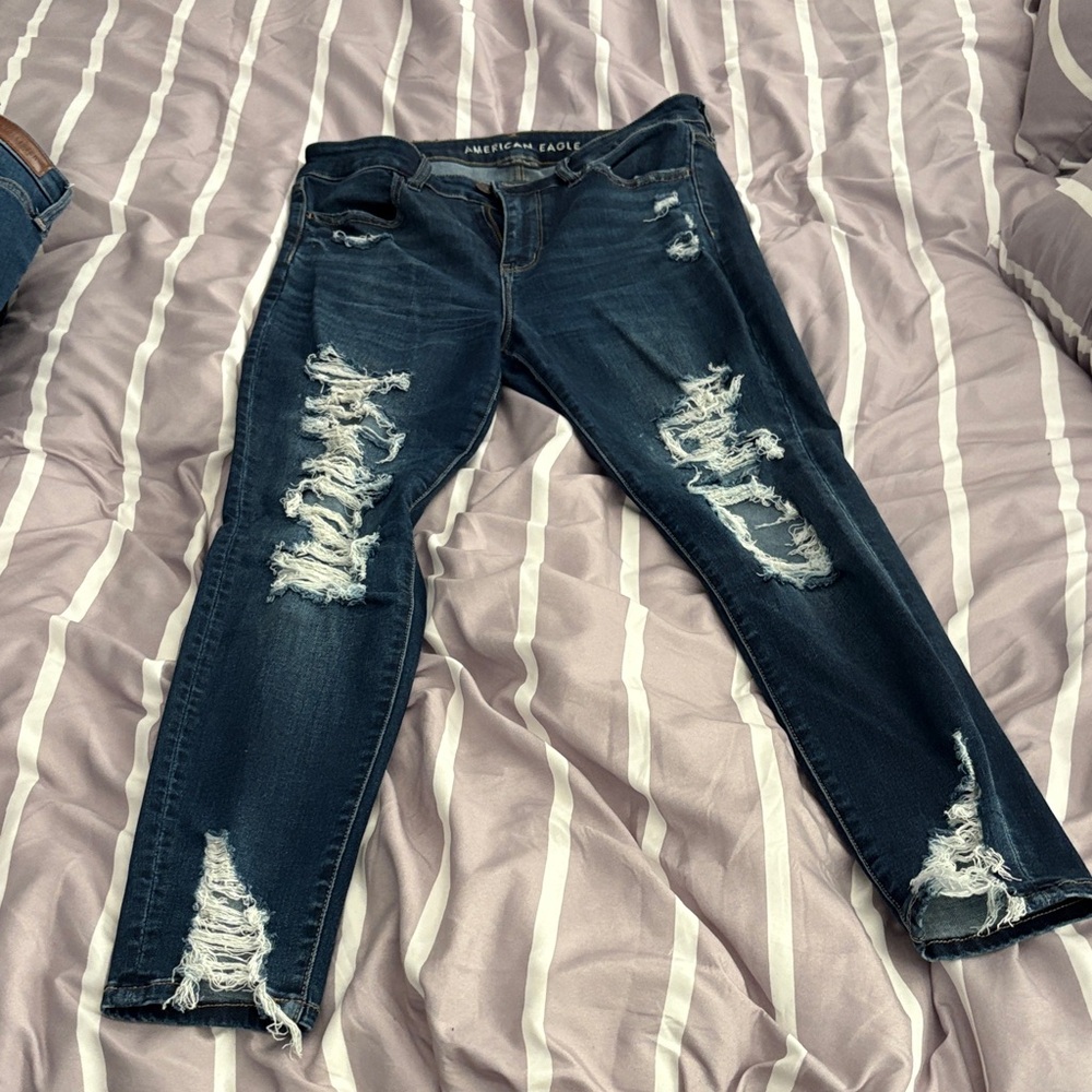 American Eagle Outfitters Women's Ripped Dark Blue High-rise jeggings